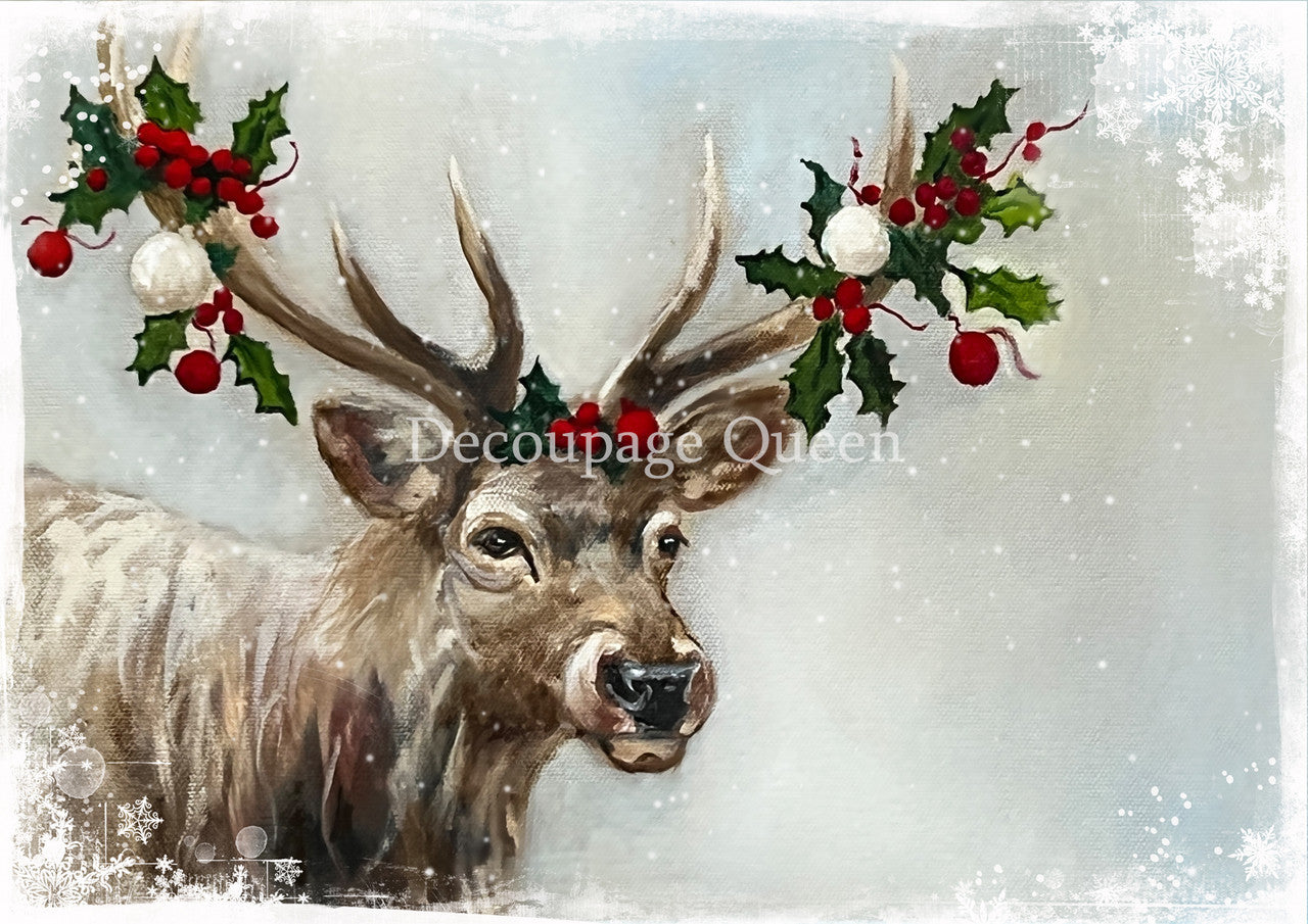 Decoupage Queen - Teresa Renee Art - Snowy Elk A4