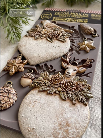 Decor Moulds® – Evergreen Antler Emblem – 1 pc, 5″x8″x8mm