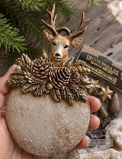 Decor Moulds® – Evergreen Antler Emblem – 1 pc, 5″x8″x8mm