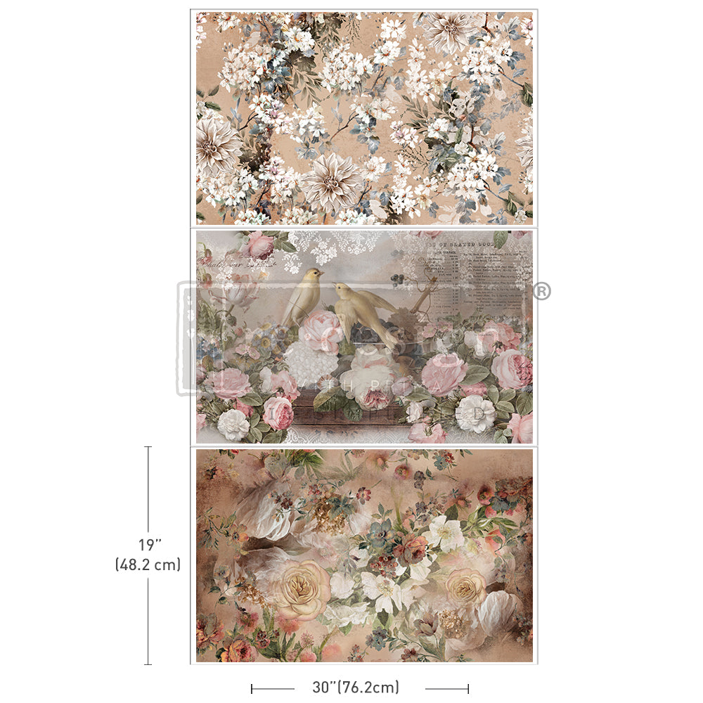 Romance in Bloom - DECOUPAGE DECOR TISSUE PAPER PACK -3 Sheets 19.5″X30″ EACH - Limited Release