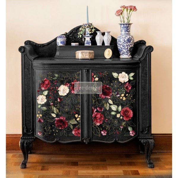 Midnight Floral - Rub-On Furniture Decal transfer by redesign with Prima!