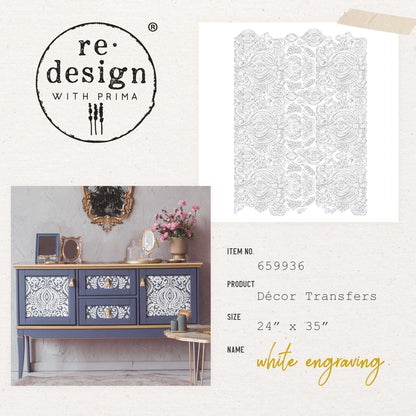 White Engraving - Rub On Furniture Decal Transfer by Redesign with Prima!